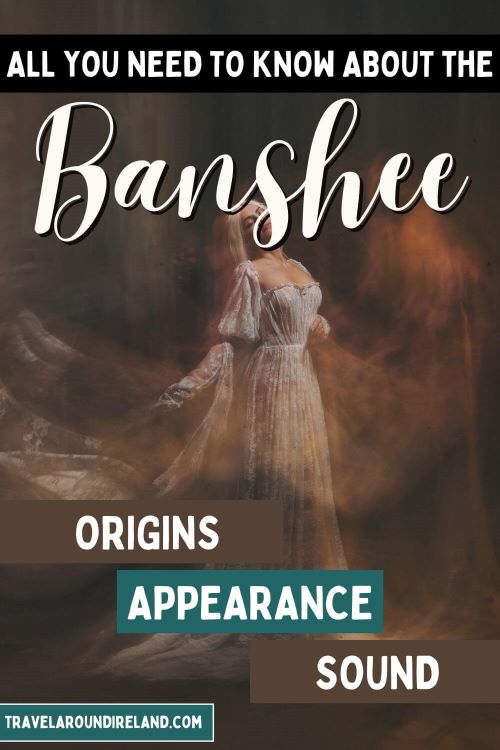 A picture of a lady with white hair in a long white dress and shadows around her and text overlay saying all you need to know about the Banshee