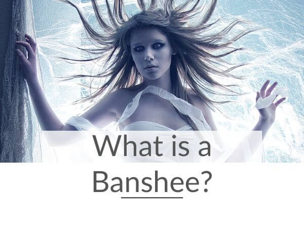 A picture of a young lady with silver hair in a white dress and text overlay saying what is a banshee?