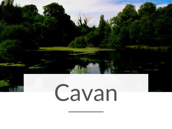 A picture of the lake at Dun a Ri Forest Park in County Cavan and text overlay underneath saying Cavan