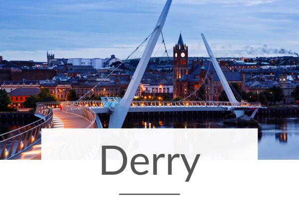 A picture of the peace bridge in Derry/Londonderry and text overlay underneath saying Derry