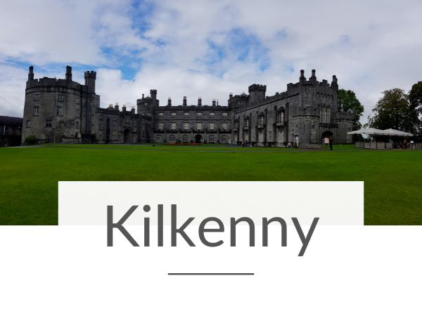 A picture of the exterior of Kilkenny Castle and text overlay underneath saying Kilkenny