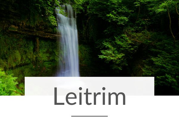 A picture of the Glencar Waterfall and text overlay underneath saying Leitrim