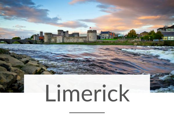 A picture of King John's Castle across the River Shannon and Text overlay underneath saying Limerick
