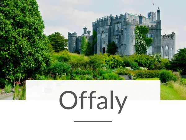 A picture of Birr Castle in County Offaly and text overlay underneath saying Offaly