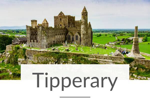 A picture of the Rock of Cashel in County Tipperary and text overlay underneath saying Tipperary