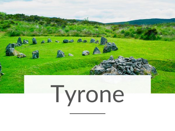A picture of the Beaghmore Stone Circle in County Tyrone and text overlay underneath saying Tyrone