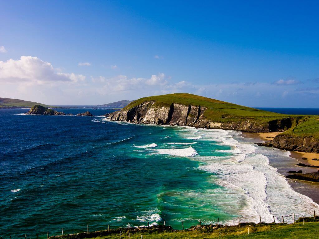 A picture of waves crashing along the Dingle Peninsula coastline