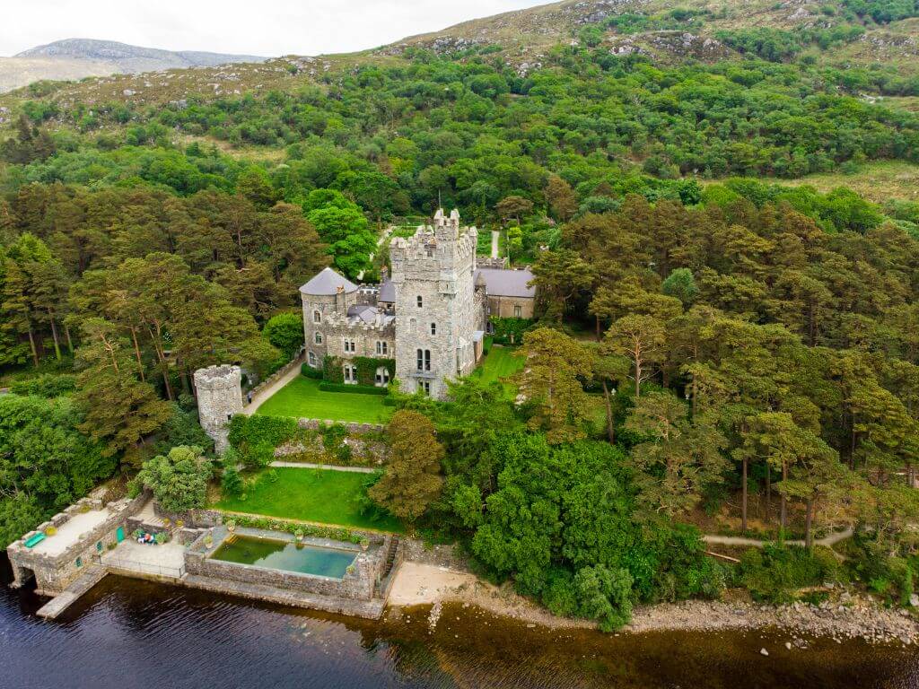 An aerial picture of Glenveagh Castle, Donegal