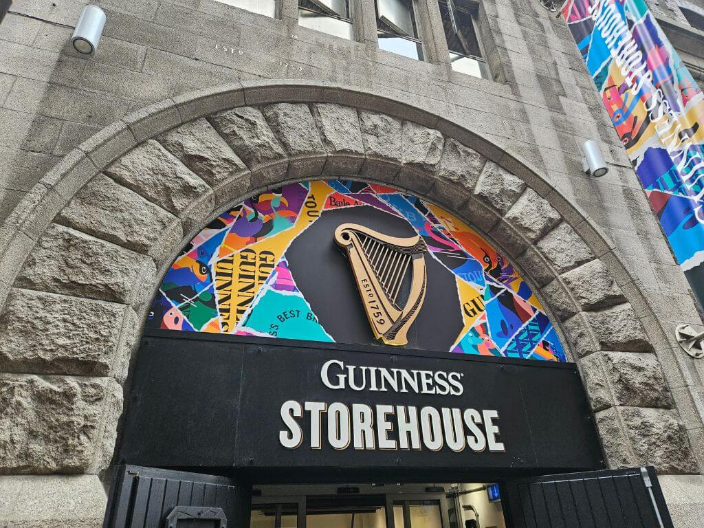 A picture of the Guinness Storehouse sign at the entrance to the museum building.