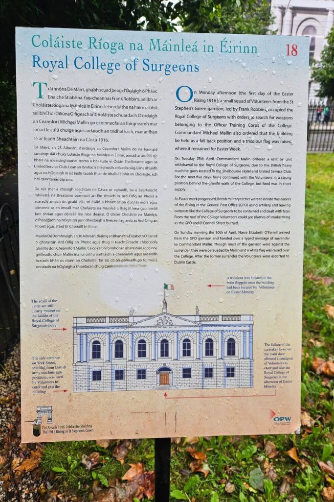 The Royal College of Surgeons Plaque in St Stephen's Green, Dublin which forms part of the historical trail in the park