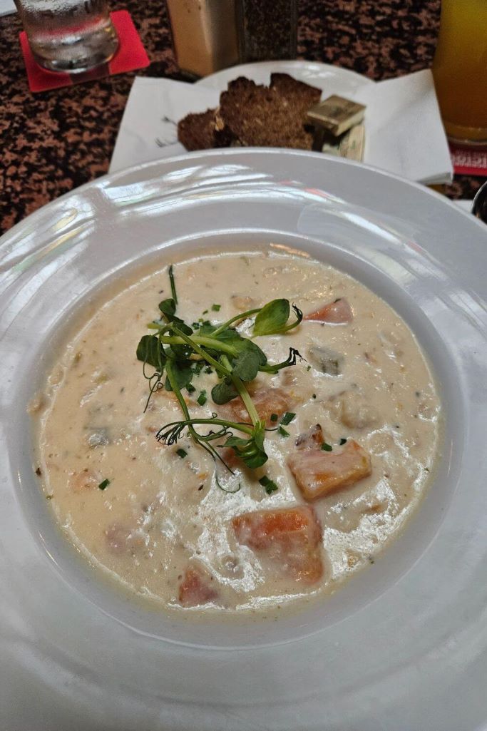 A picture of the seafood chowder in the Stag's Head pub in Dublin