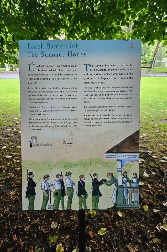 The Summer House Plaque in St Stephen's Green, Dublin which forms part of the historical trail in the park