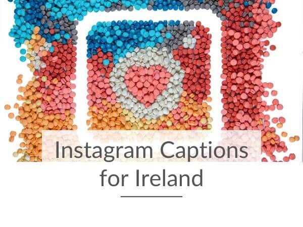 The Instagram logo designed with different coloured balls and text underneath saying Instagram captions for Ireland.