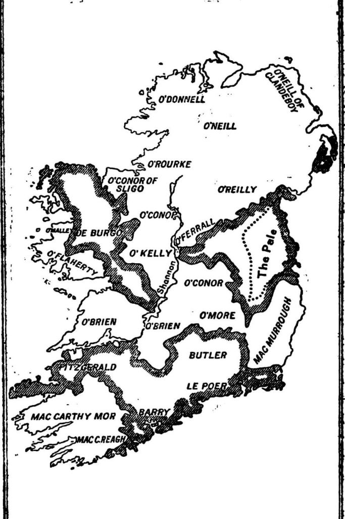 A map showing Ireland under Henry VIII during the confiscation of lands.