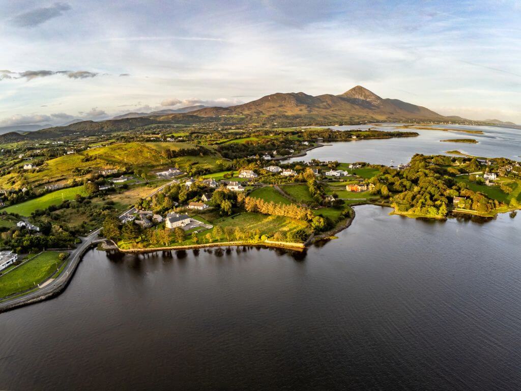 An aerial picture looking towards Croagh Patrick, Westport, Ireland.