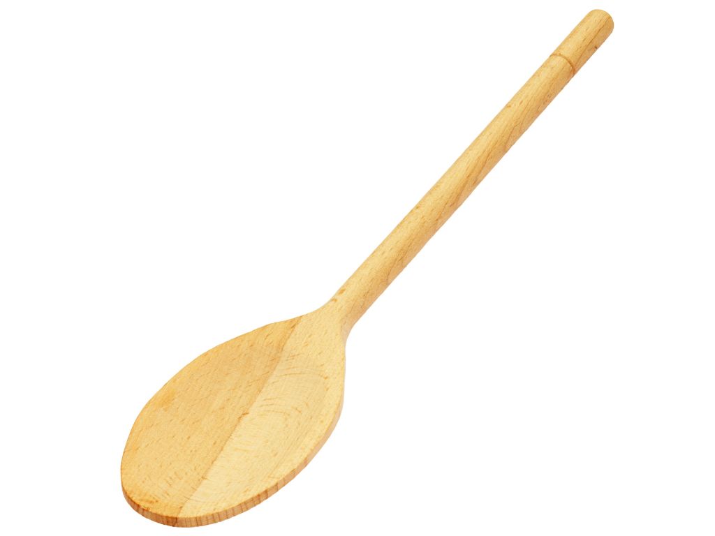 A picture of a wooden spoon on a white background.